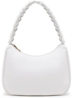 Women Braid White Shoulder Tote Bag Cute Hobo Mini Clutch Zipper Bag